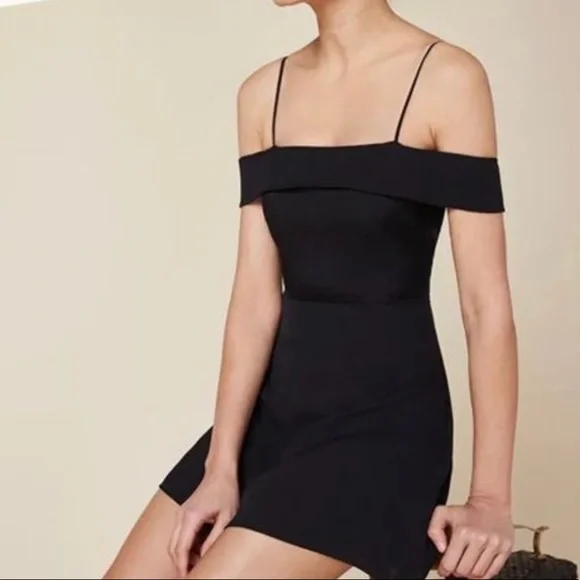 reformation black off shoulder dress Reformation Black Maves Off Shoulder Satin Mini Dress Reformation